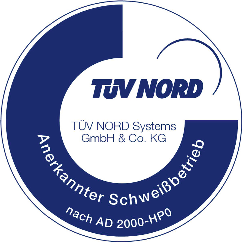 Logo vom TÜV Nord für eine erfolgreiche Zertifizierung nach AD 2000 HP0, HP 100R bzw. DIN 13445-4 / 13480-4 [Druckgeräterichtlinie]